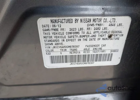 2012 Infiniti G37X z USA, uszkodzony, nr VIN JN1CV6AR0CM978397